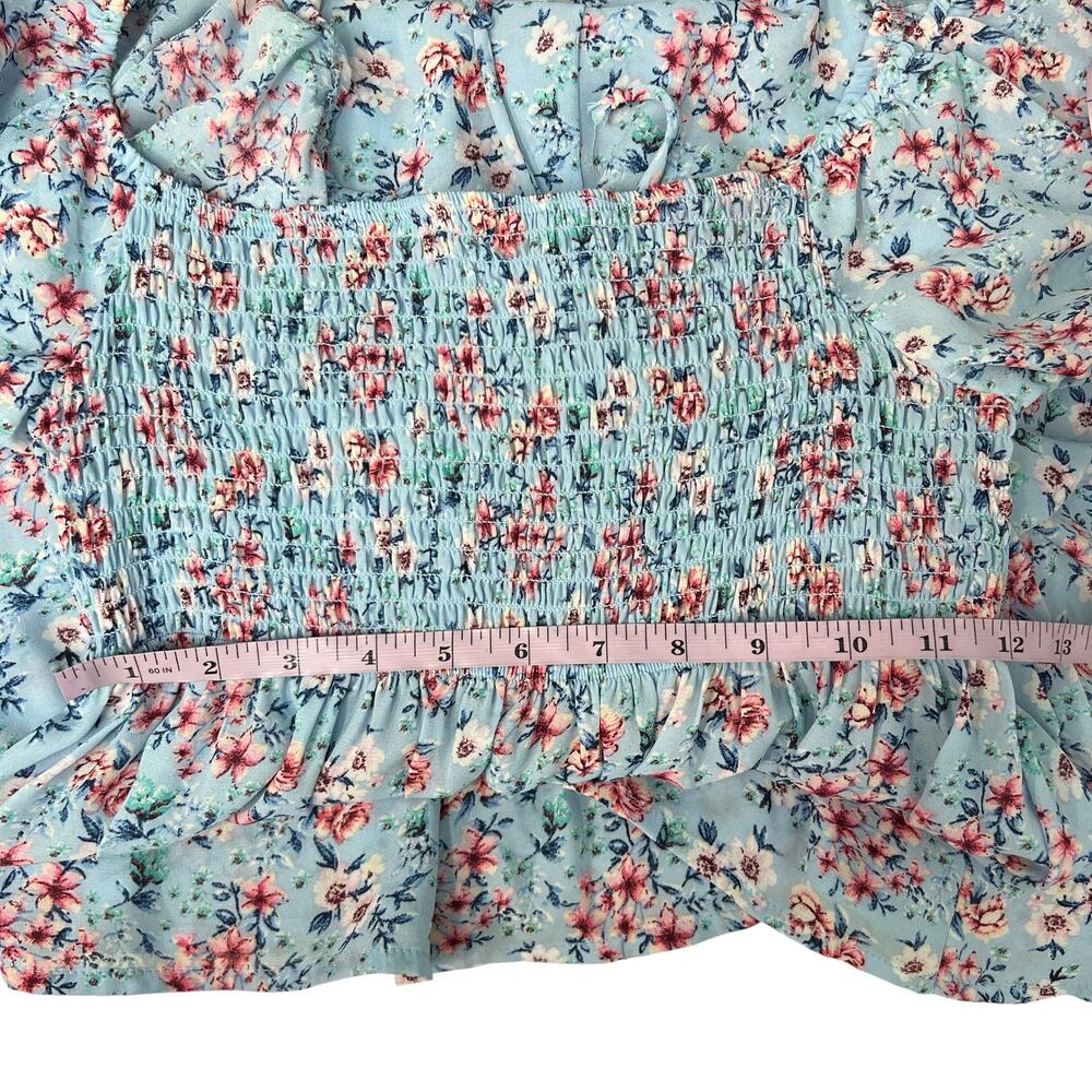 Pie In The Sky Smocked Lace Up Puff Sleeve Floral Maxi Dress M Cottage Prairie - Picture 13 of 15